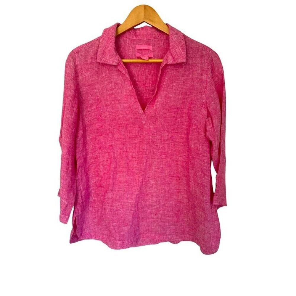 Isaac Mizrahi Linen Tunic Top Womens Size Small S Pink Long Sleeve Beach BOHO